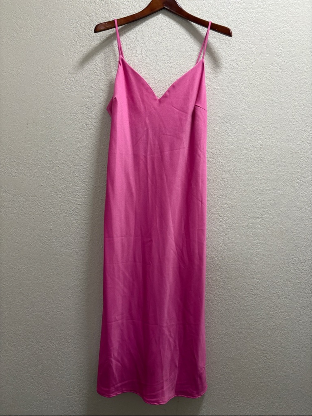 Pink Slip Maxi Dress with V-Neck and Spaghetti Straps